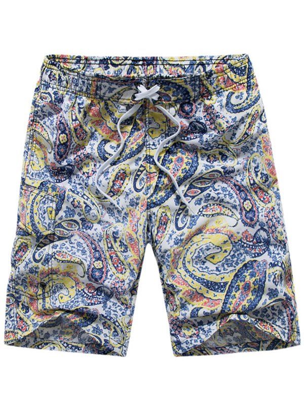 

Paisley Print Elastic Drawstring Board Shorts, Yellow