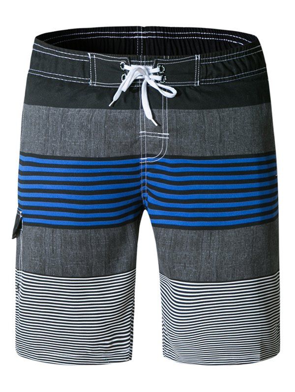 

Striped Print Elastic Drawstring Board Shorts, Deep blue