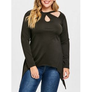 

Plus Size Asymmetrical Twist Cut Out T-shirt, Black