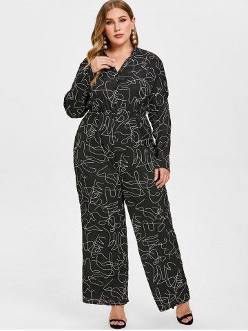 2019 printed plus size notch neck button jumpsuit