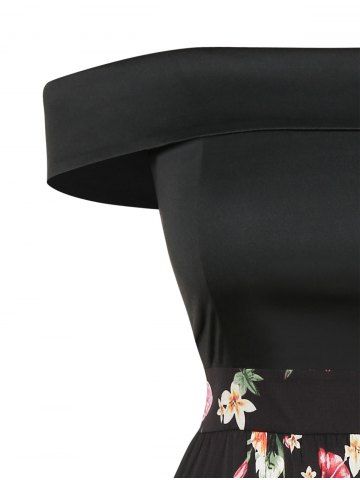 

Plus Size Off Shoulder Floral Pin Up Dress, Black