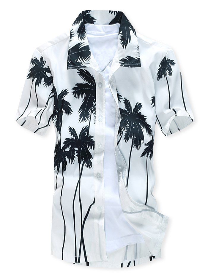 

Hawaii Coconut Trees Print Beach Short Sleeves Shirt, White