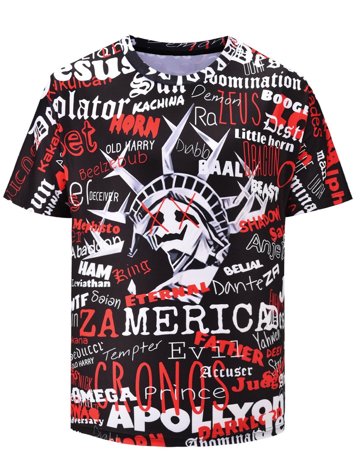 

Letter Printed Short Sleeves T-shirt, Black