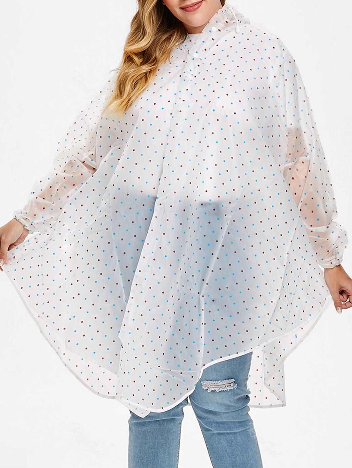

Contrast Trim Plus Size Trim Polka Dot Raincoat, Multi-b