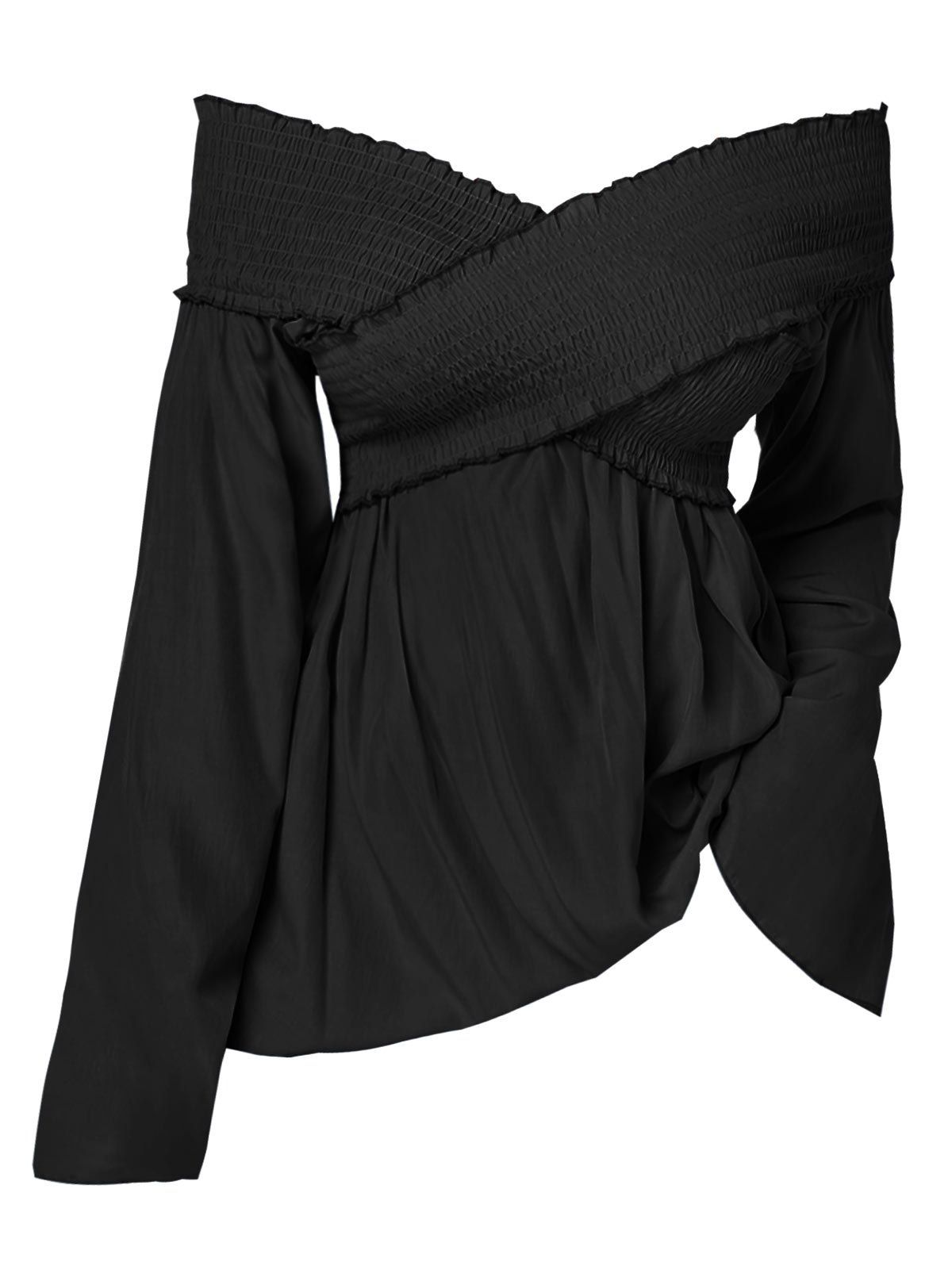 

Plus Size Smocked Criss Cross Top, Black