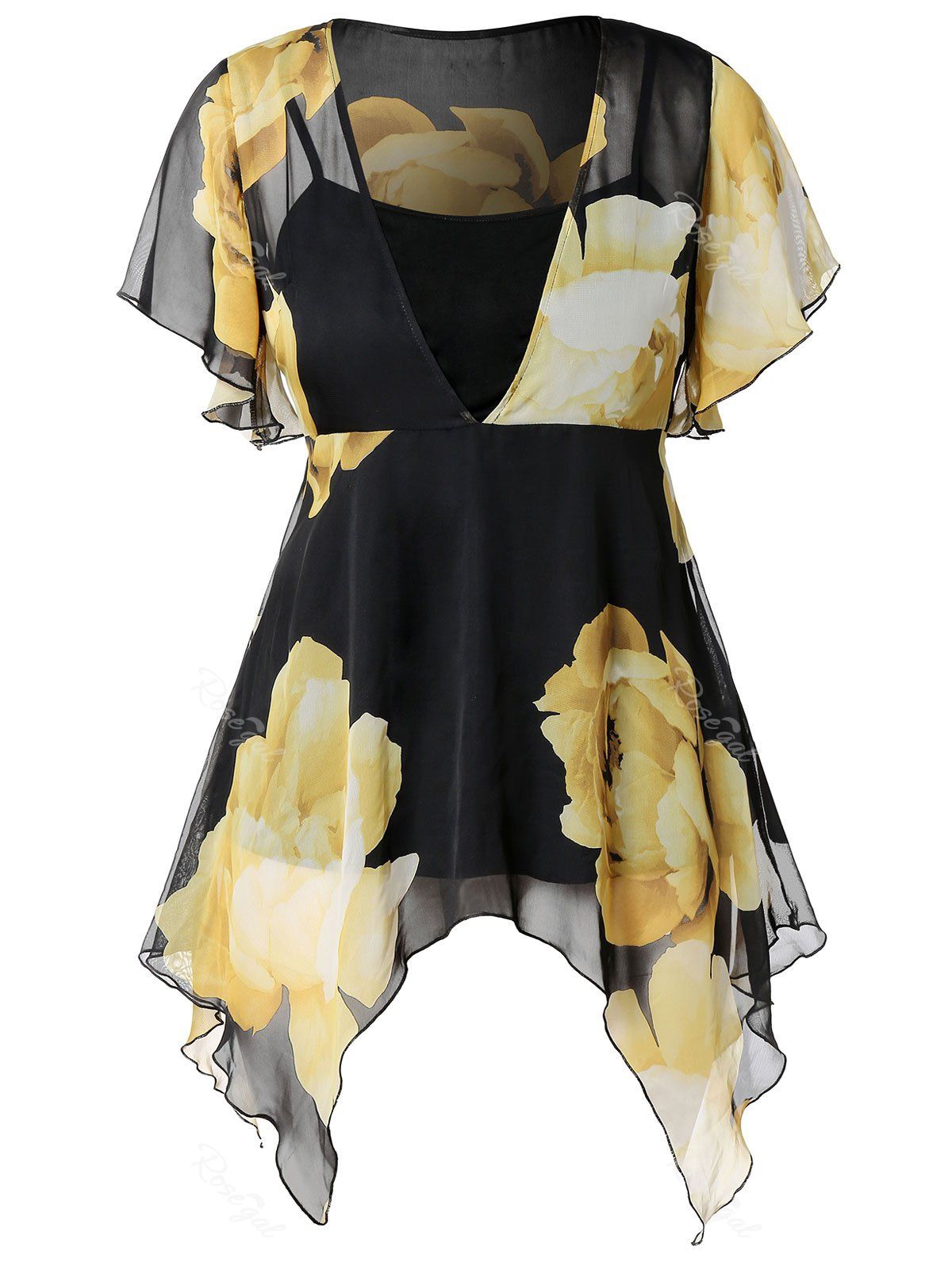 

Flutter Sleeve Plus Size Floral Print Blouse, Multi