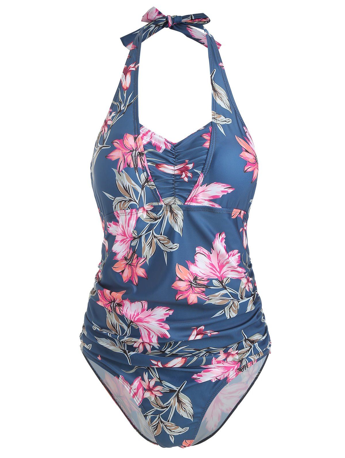 

Flower Print Plus Size Halter Swimsuit, Multi
