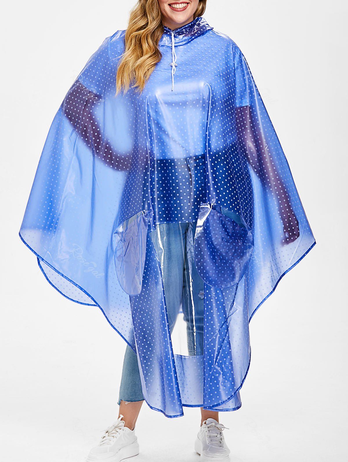 

Polka Dot Plus Size Motorbike Raincoat, Dodger blue