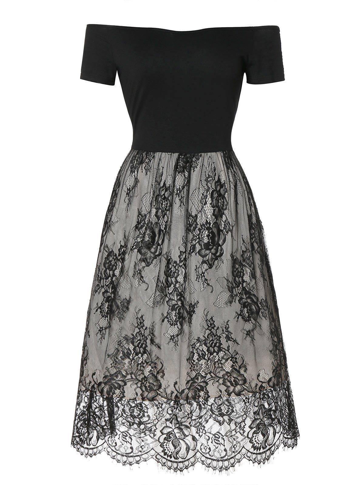 

Sheer Lace Insert A Line Dress, Black