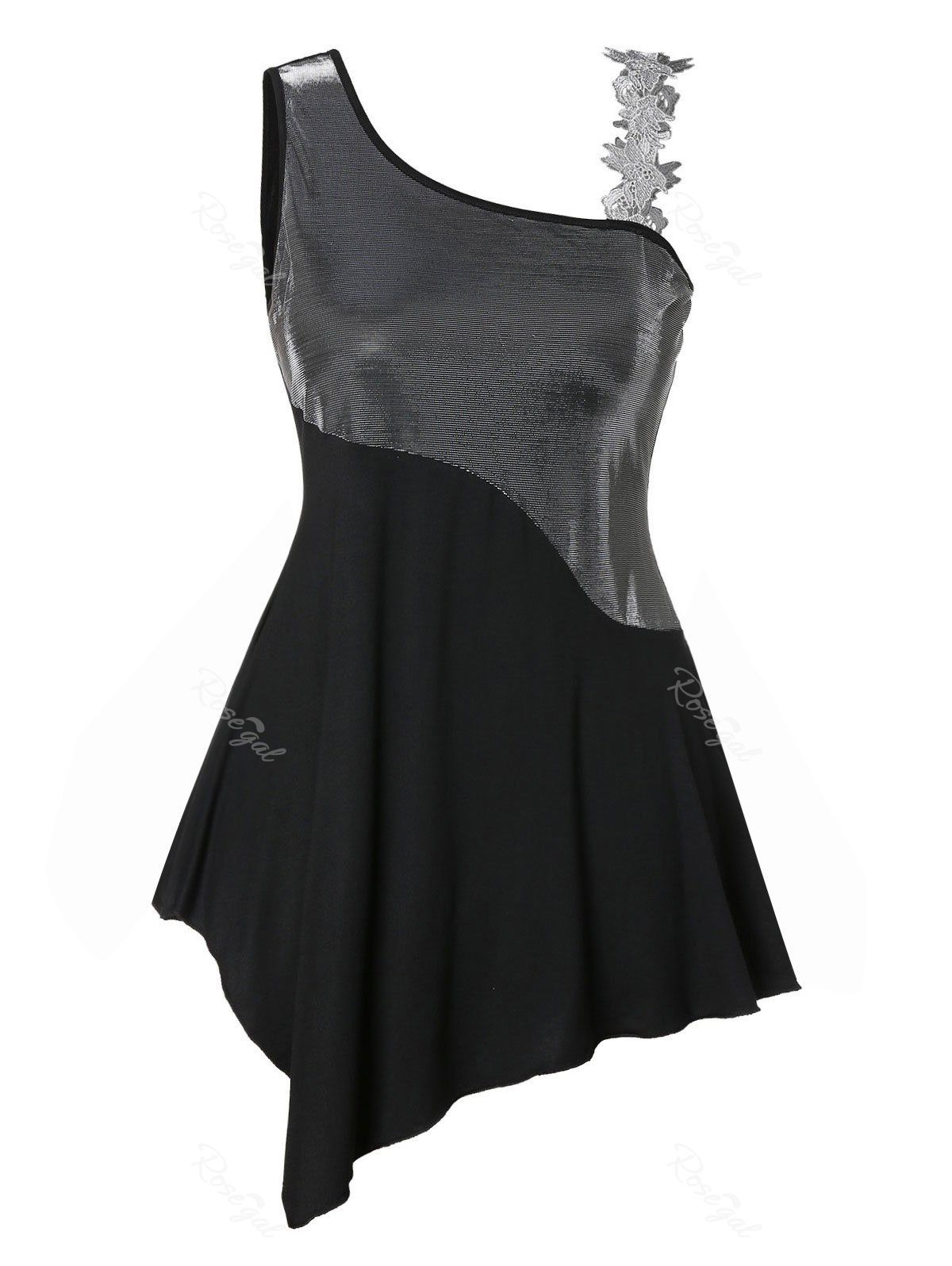 

Skew Neck Plus Size Two Tone Tank Top, Black