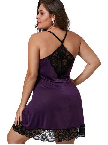 

Leopard Lace Hem See Through Plus Size Babydoll, Purple