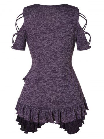 

Plus Size Ruffle Cut Out T Shirt, Plum purple
