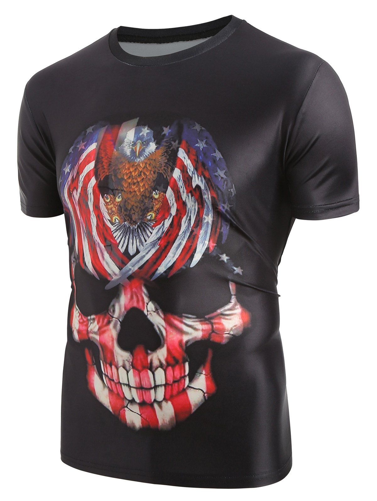 

American Flag Skull Printed Short Sleeve T-shirt, Black