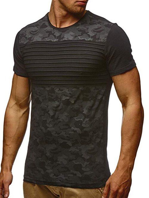 

Stripes Camouflage Print Short Sleeves Casual T-shirt, Black