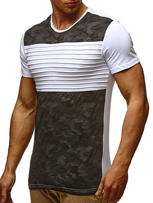 Stripes Camouflage Print Short Sleeves Casual T-shirt, White