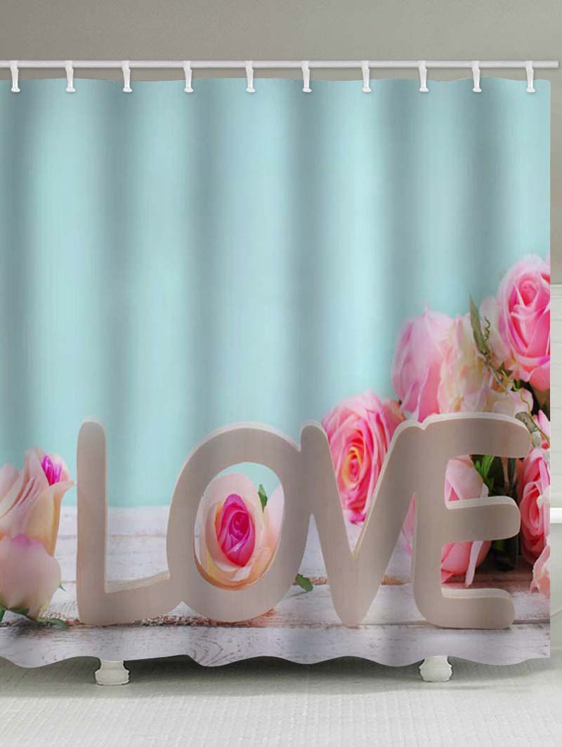 

Valentine Love Flower Print Waterproof Shower Curtain, Multi