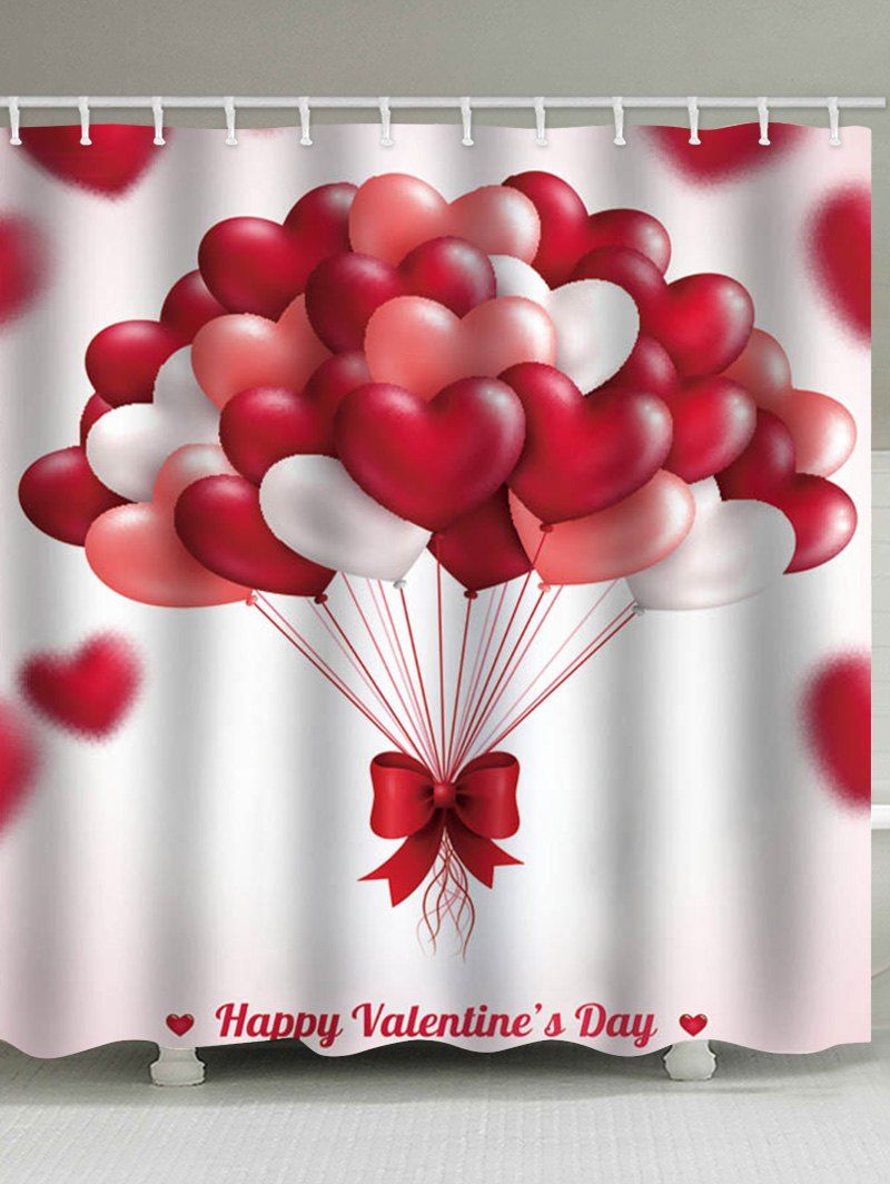 

Happy Valentine Heart Balloon Print Waterproof Shower Curtain, Multi