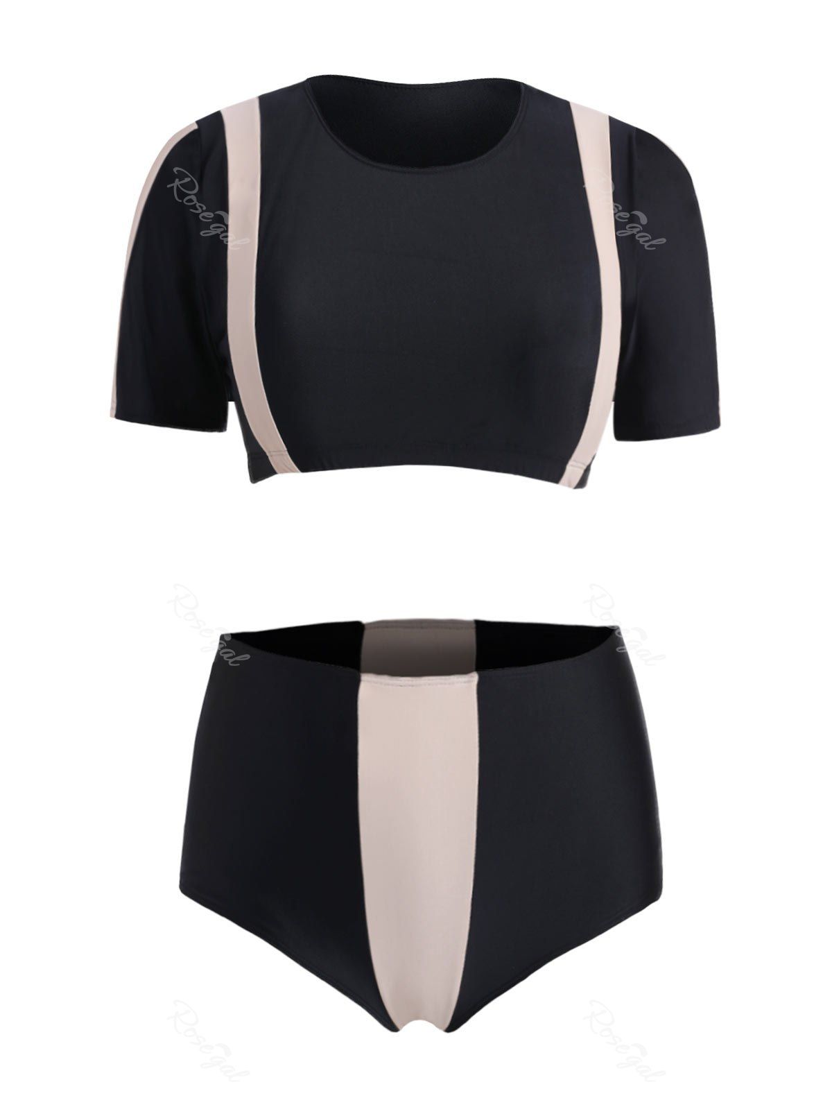 

Plus Size Color Block High Waist Two Piece Swimsuit, Black