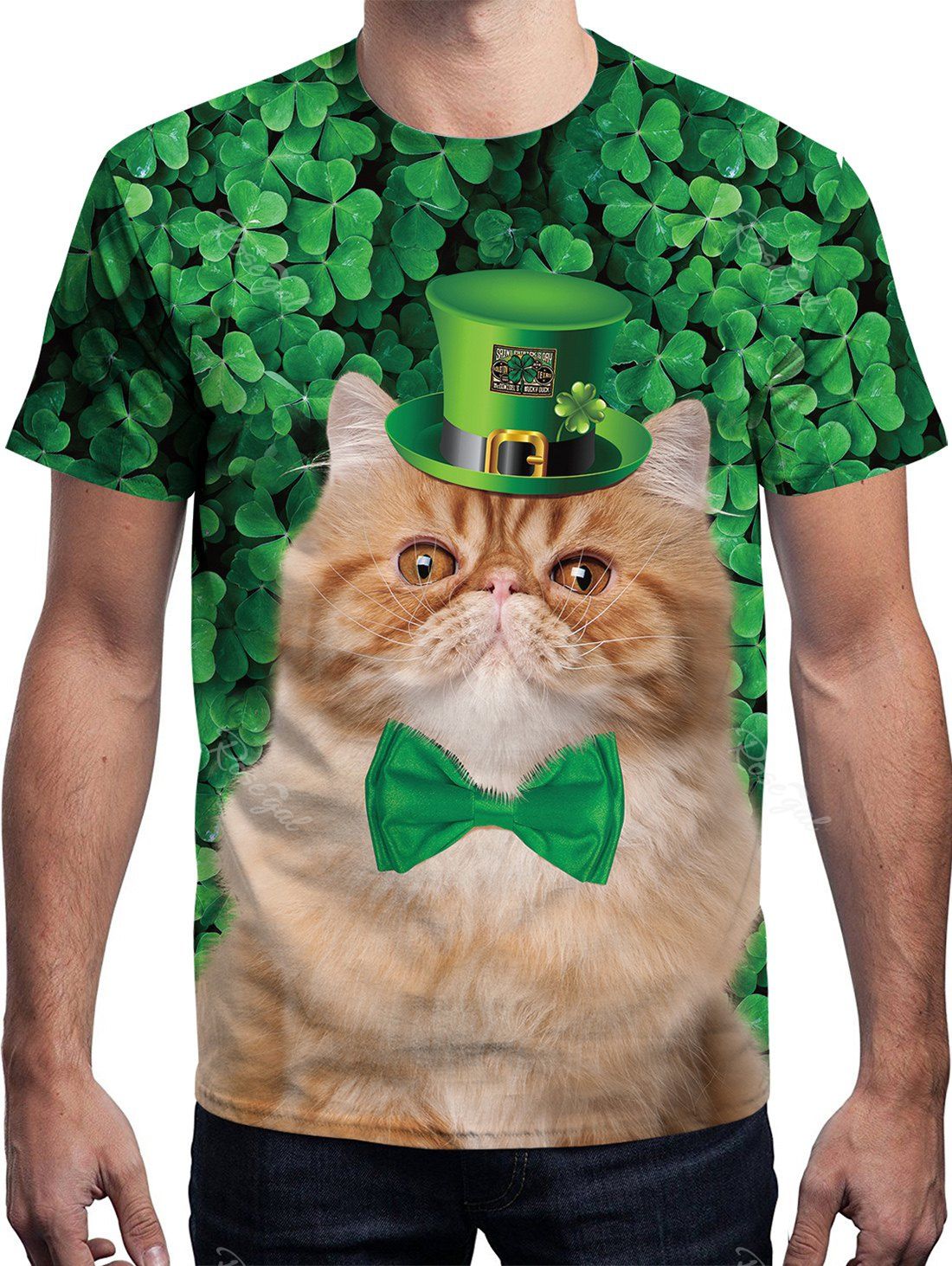 

3D Cat Printed Short Sleeve T-shirt, Shamrock green