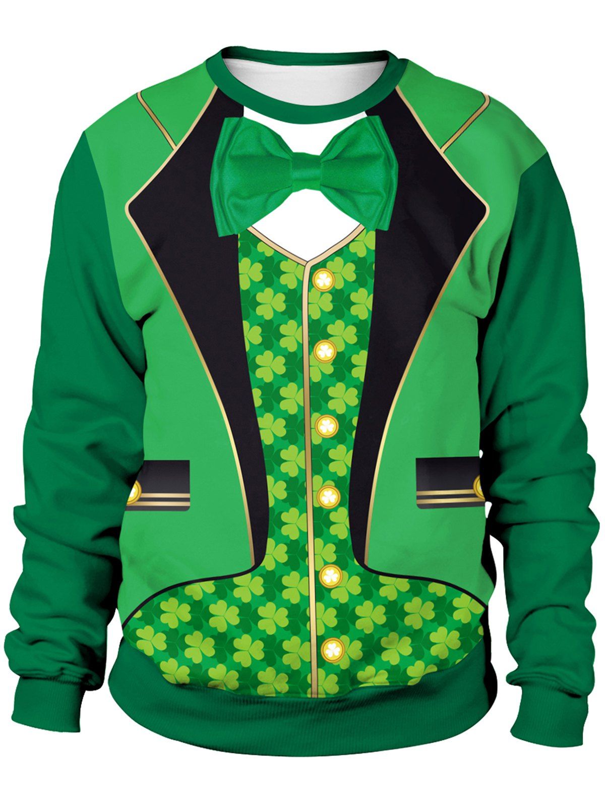 

3D Four-leaf Clover Printed Pullover Sweatshirt, Medium forest green