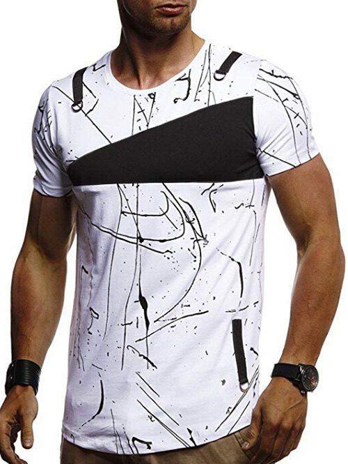 Short Sleeves Lines Panel Casual T Shirt