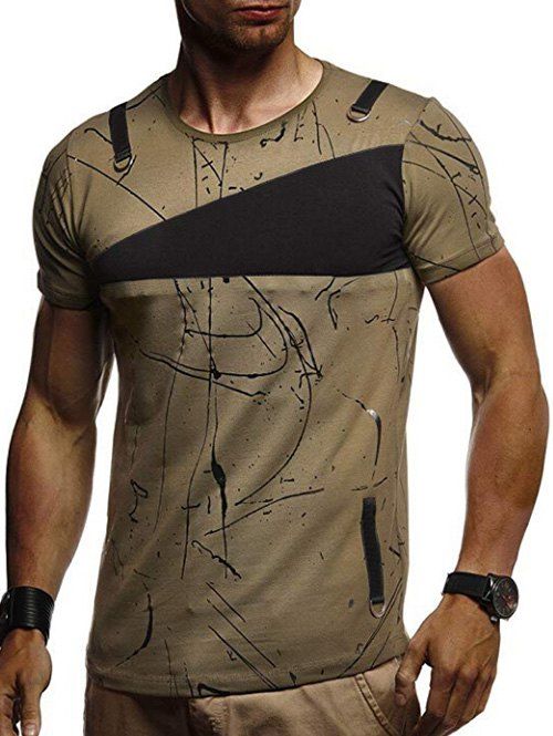 

Short Sleeves Lines Panel Casual T Shirt, Hazel green