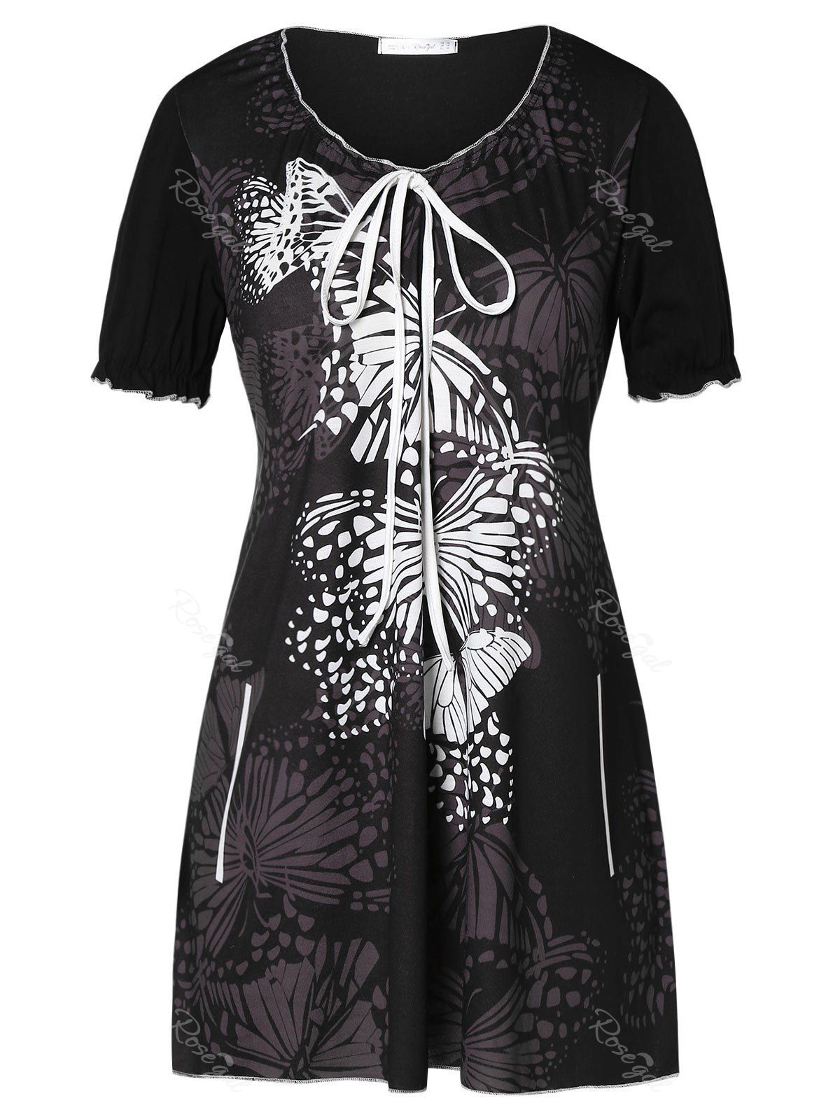 

Plus Size Butterfly Print Tunic T-shirt, Black