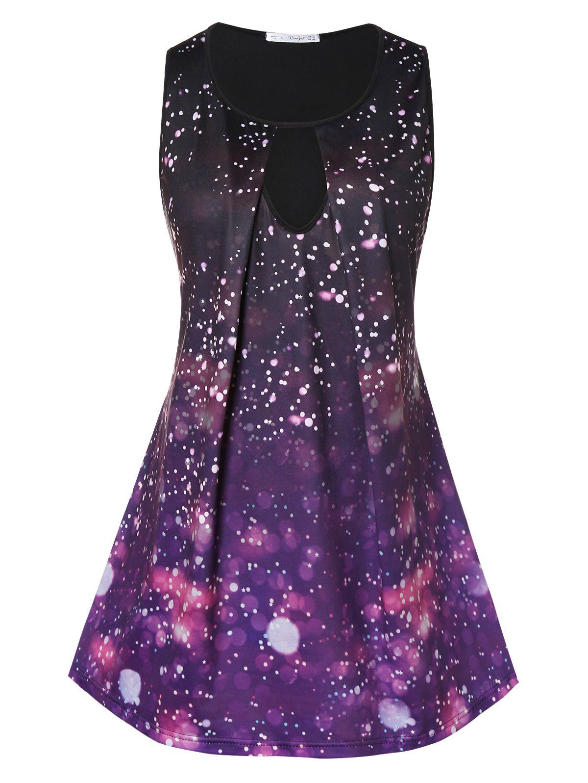 

Plus Size 3D Galaxy Print Keyhole Swing Tank Top, Plum velvet
