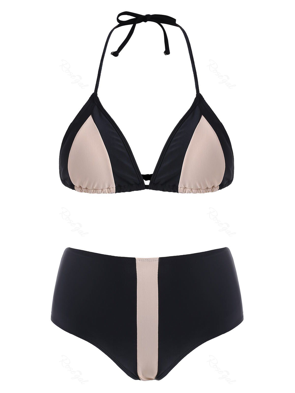 

Two Tone Plus Size Halter Neck Bikini Set, Black