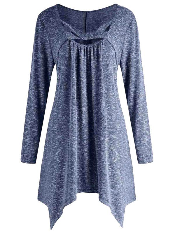 

Asymmetric Cut Out Space Dye Top, Blue gray