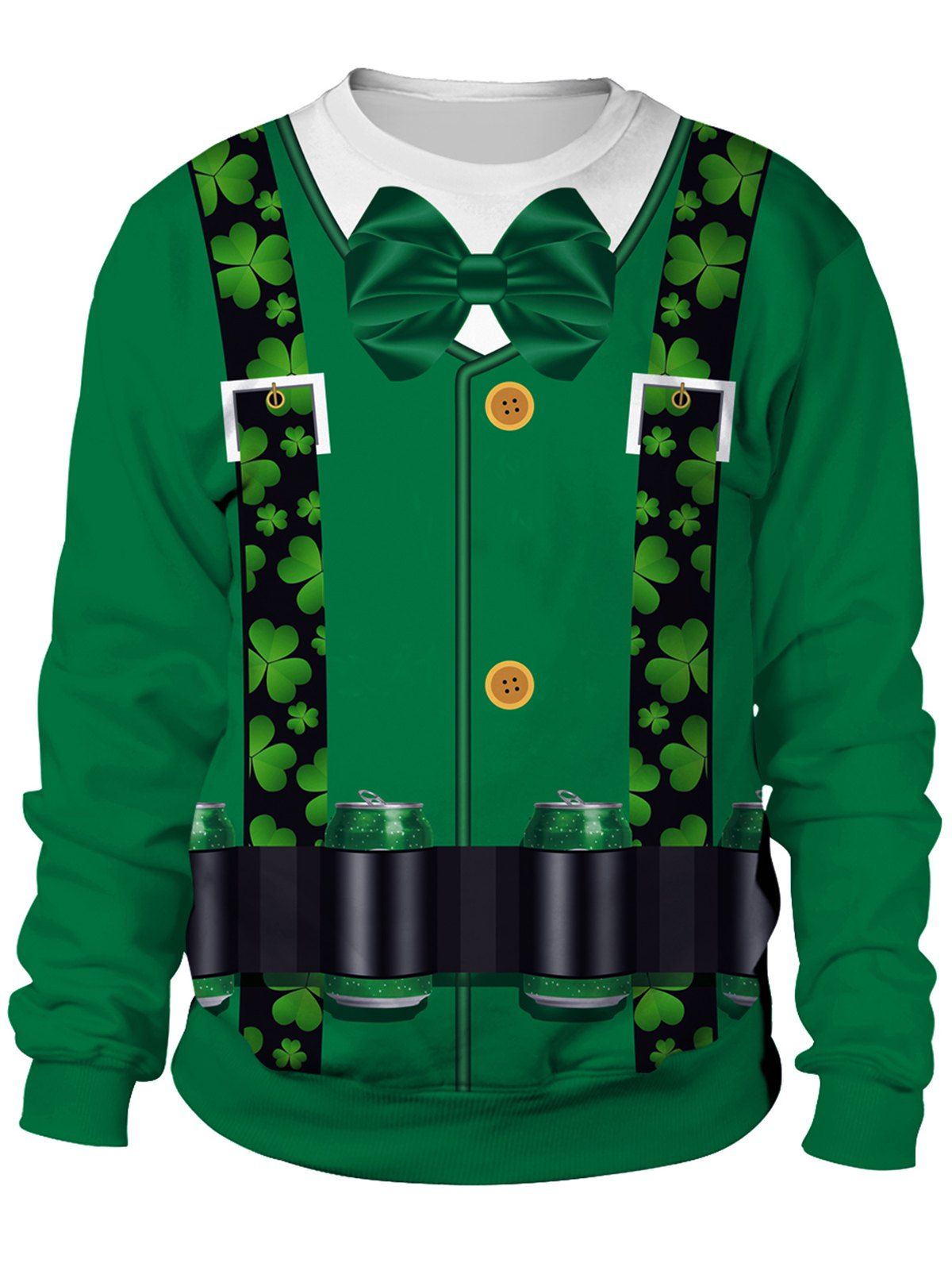 

3D Clover Belt Printed Pullover Sweatshirt, Medium sea green
