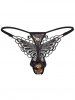 Leopard Print Faux Pearl Butterfly Thong -  