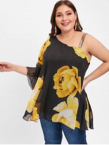 

Floral Print Plus Size Sequin Embellished Blouse, Black