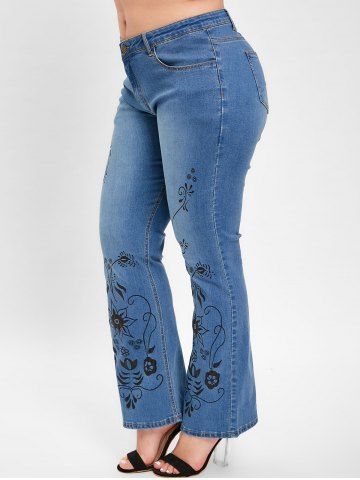 

Plus Size Bootcut Printed Jeans, Blue koi