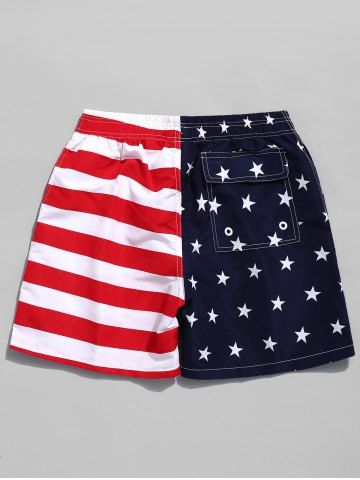 

American Flag Print Elastic Board Shorts, Red