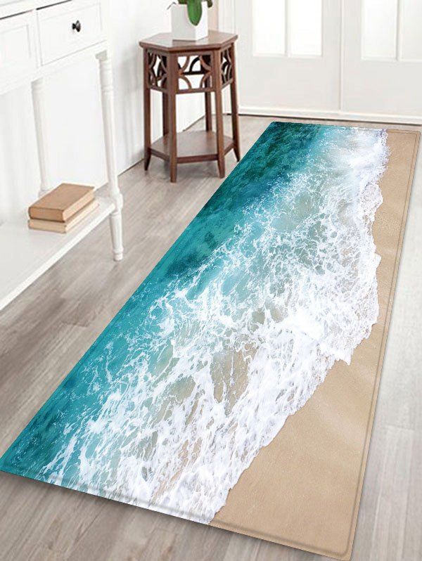 

Beach Sea Waves Print Antiskid Area Rug, Light cyan