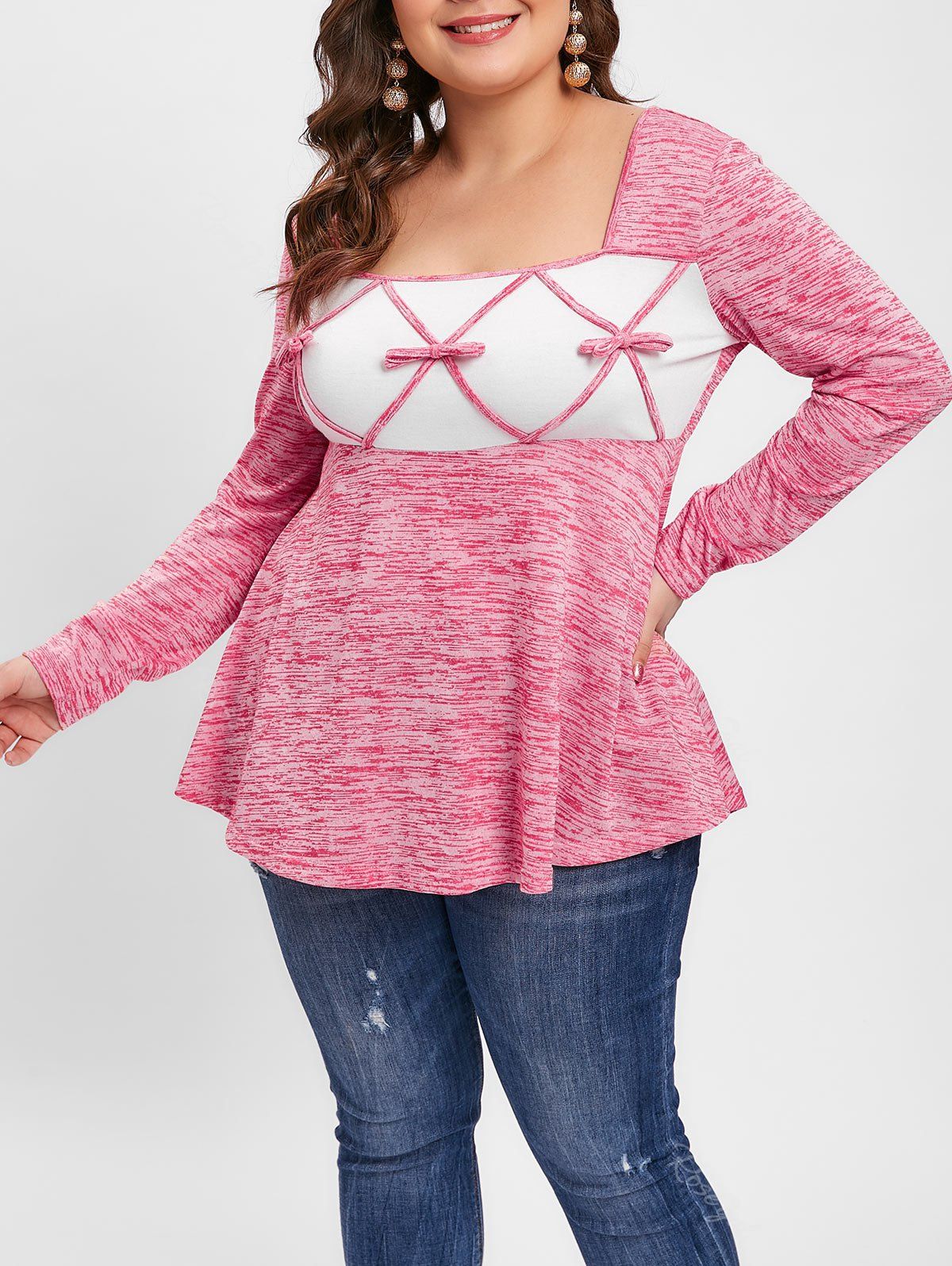 

Criss Cross Plus Size Space Dye T-shirt, Deep pink