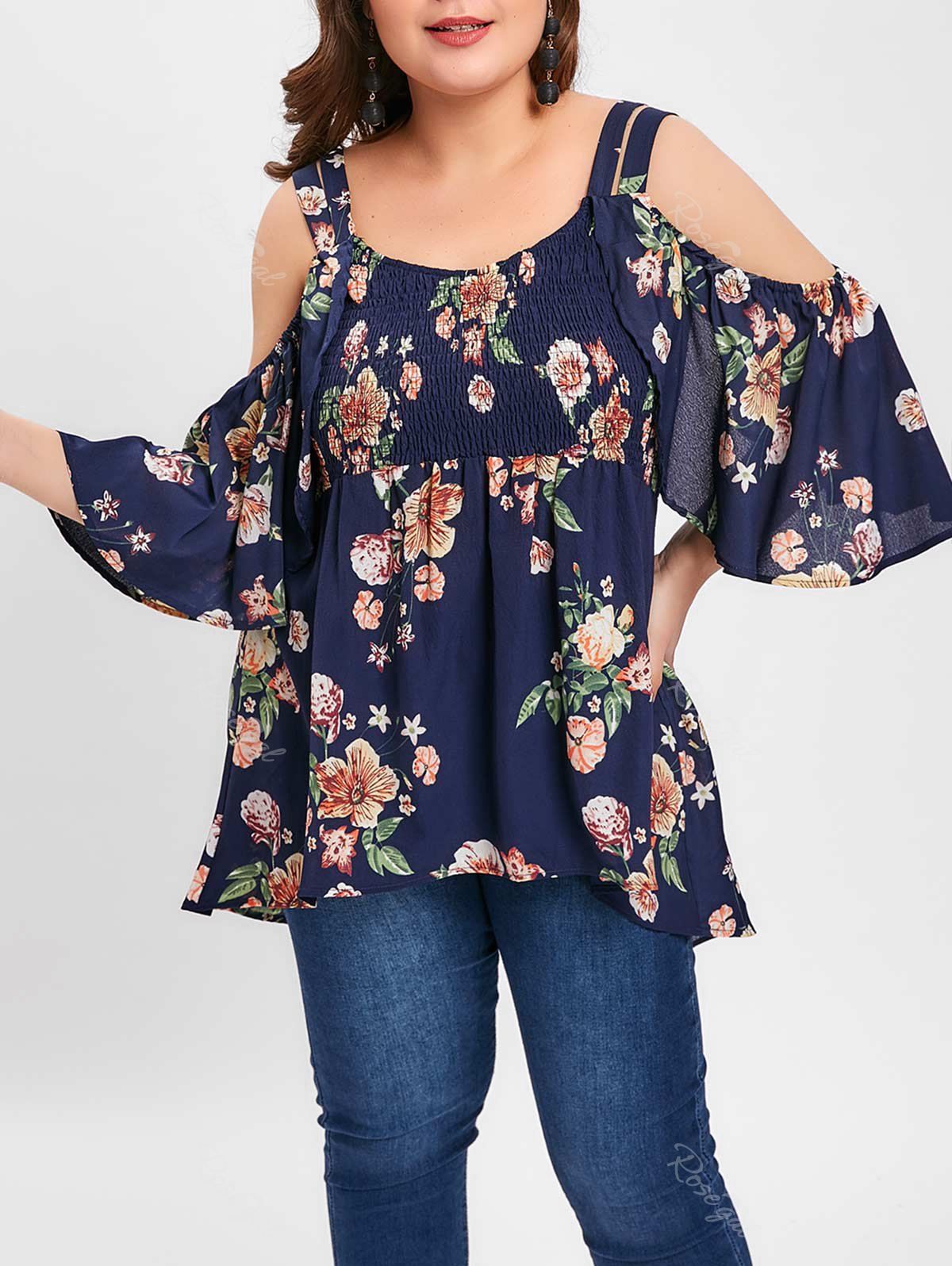 Plus Size Open Shoulder Floral High Low Blouse – Kinder Haarschmuck