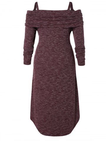 

Plus Size Marled Dip Hem Dress, Red wine