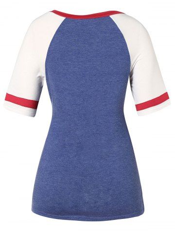 

Plus Size Raglan Sleeves Color Block Tee, Lapis blue