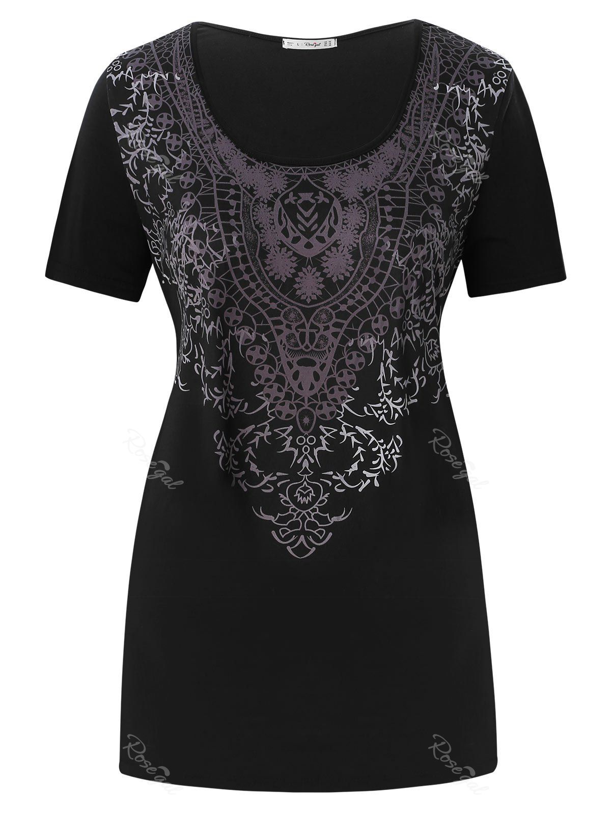 

Plus Size Graphic U Neck T Shirt, Black