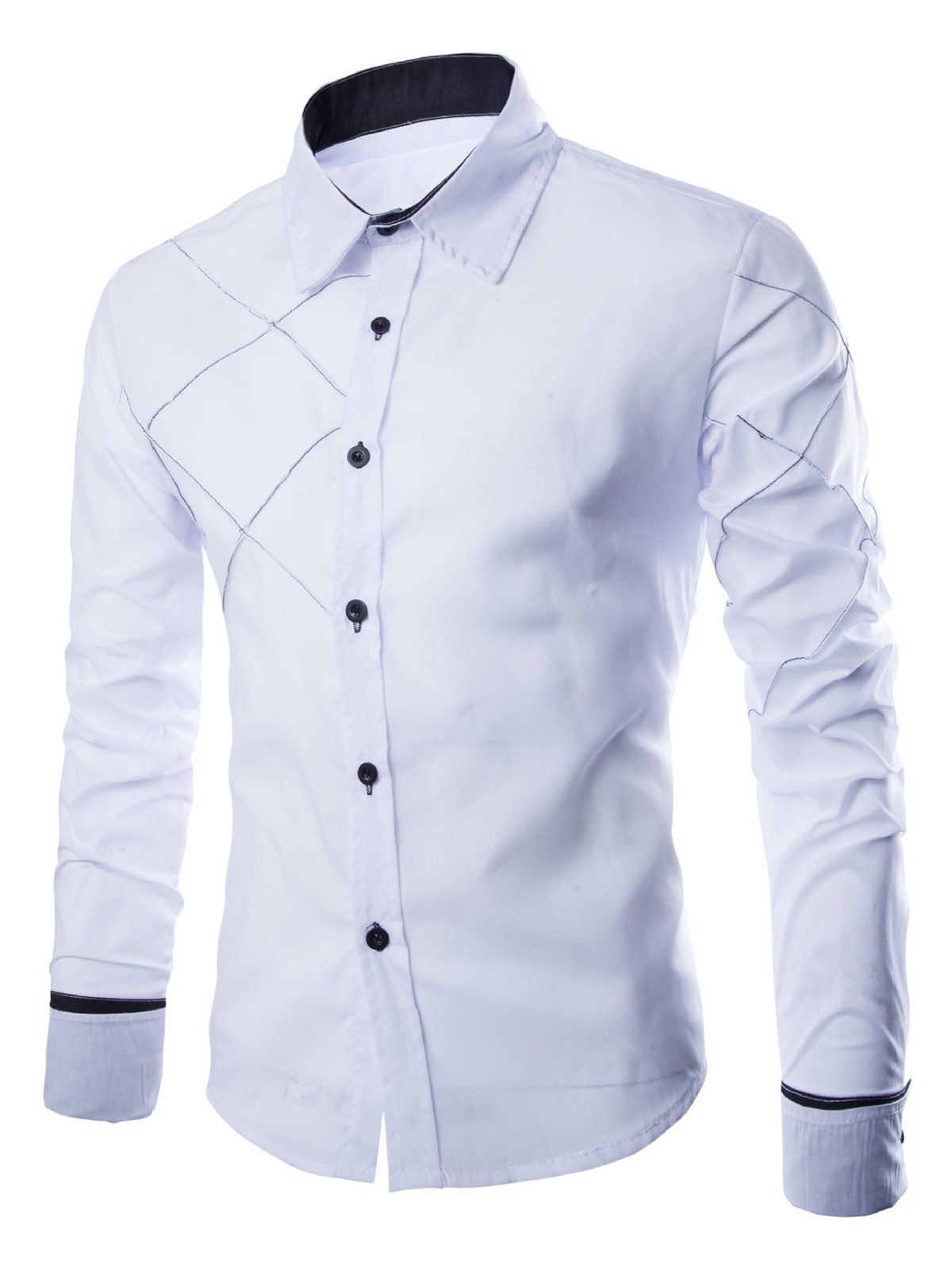 

Cuff Collar Contrast Patchwork Seam Design Shirt, White