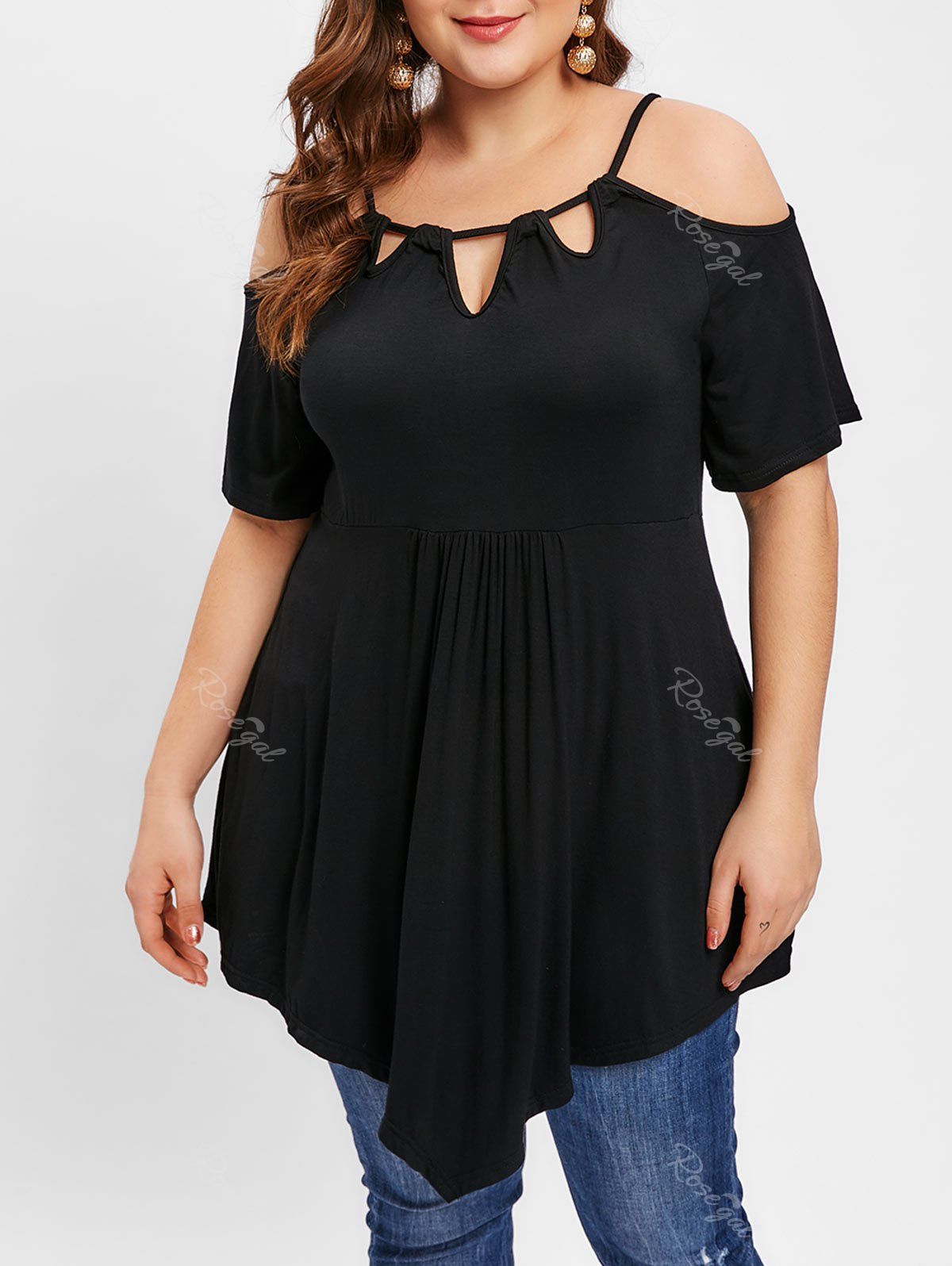 

Plus Size Elastic Waist Cut Out T-shirt, Black