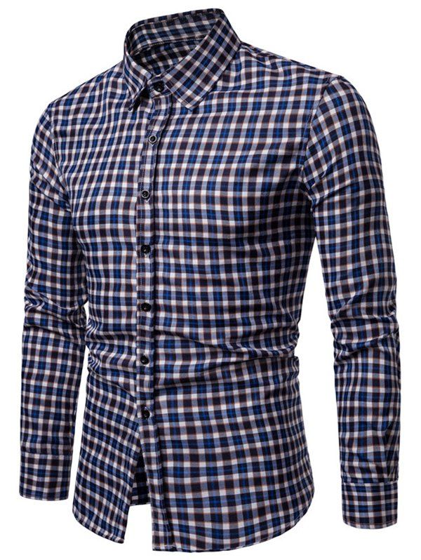 

Plaid Print Casual Button Up Long Sleeve Shirt, Blue