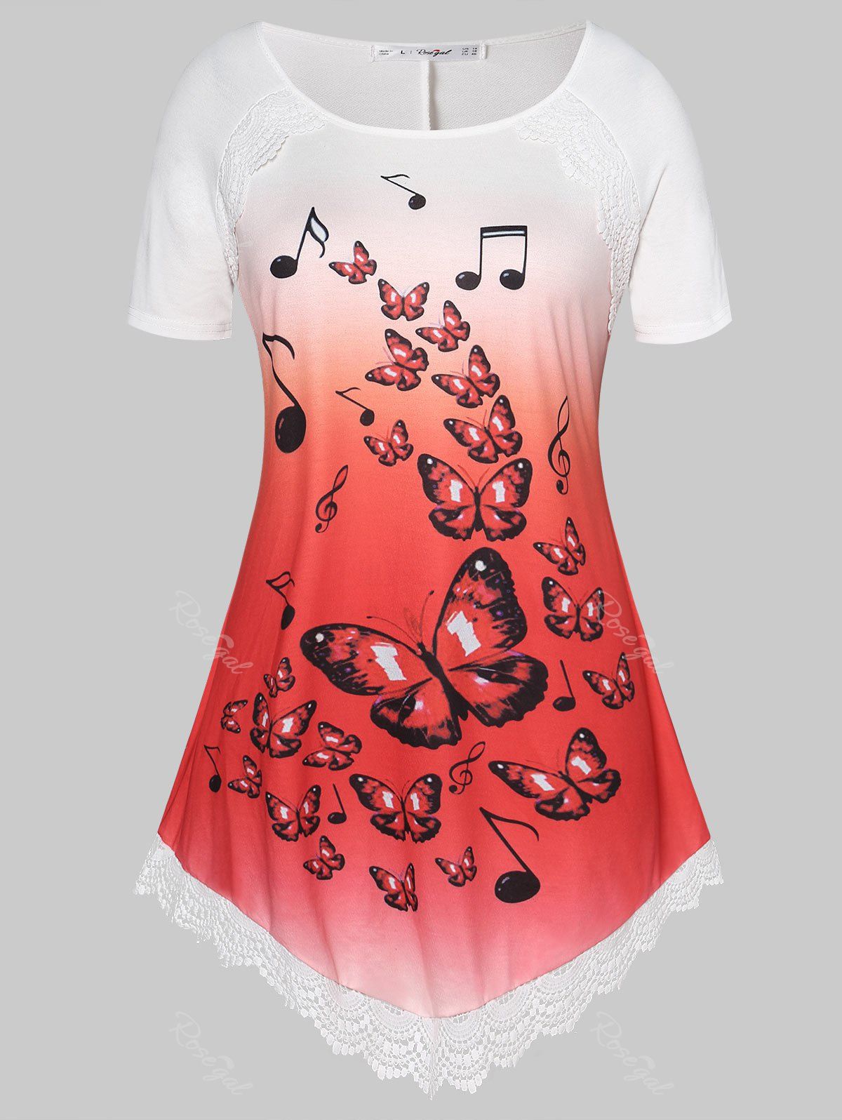 

Plus Size Ombre Printed Lace Insert T Shirt, Multi