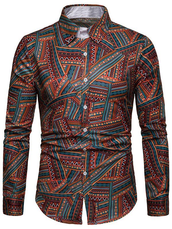 

EthnicTribal Print Long Sleeves Casual Shirt, Multi
