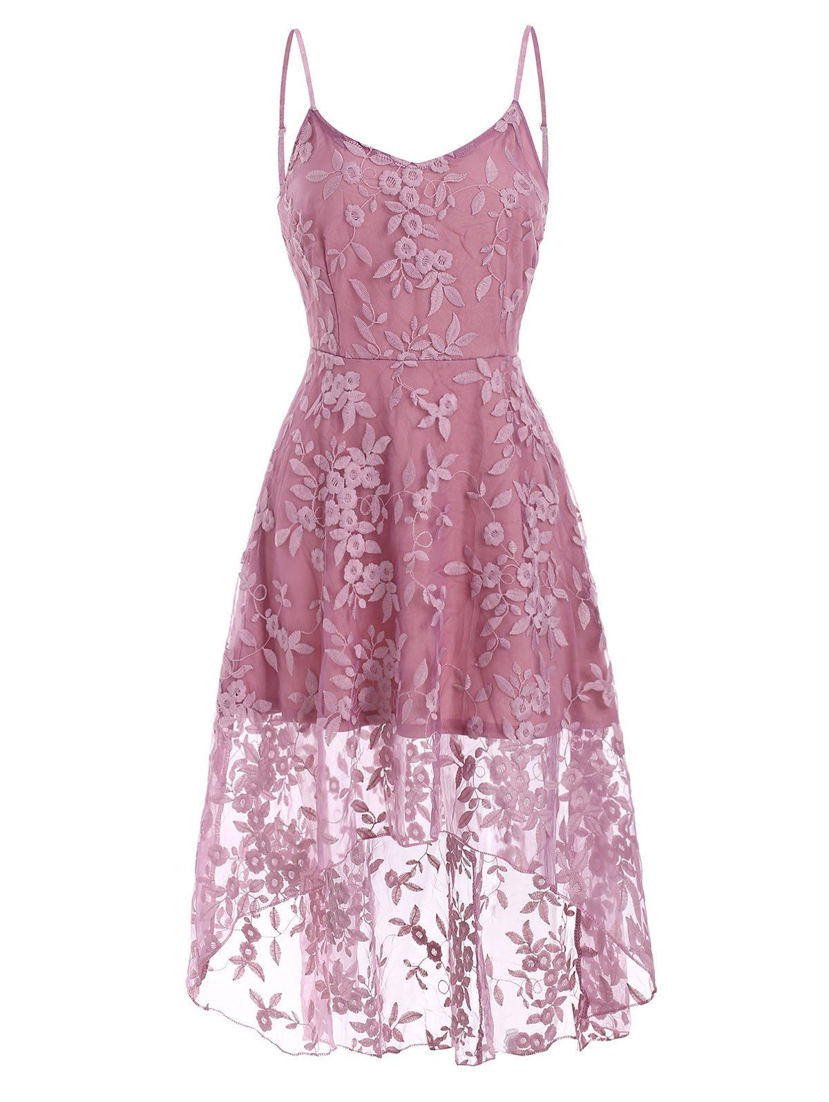 

Floral Pattern Lace Insert A Line Dress, Rose