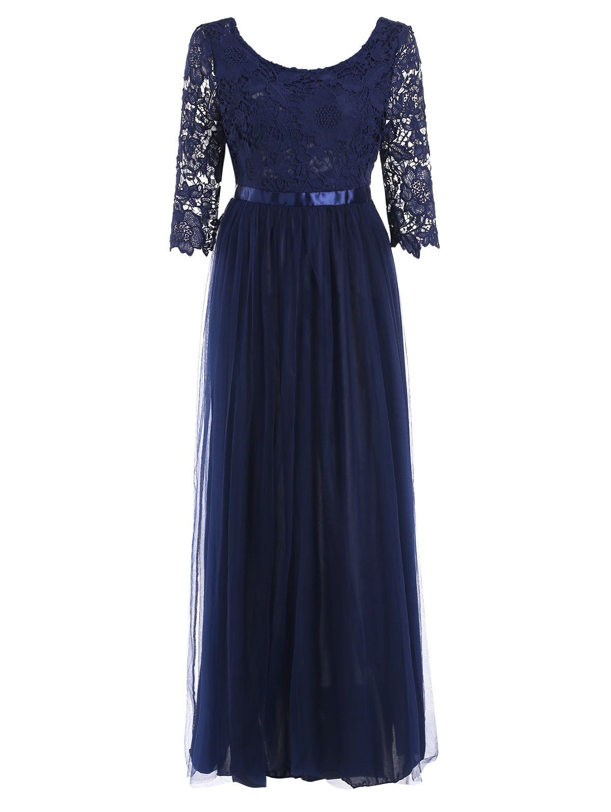 

Lace Panel Half Sleeve Floor Length Dress, Blue