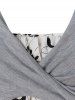Robe Mi-Longue Superposée Imprimée de Grande Taille avec Haut Court Croisé - Gris L