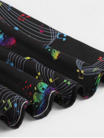 

Music Notes and Butterfly Print Plus Size A Line Dress, Black